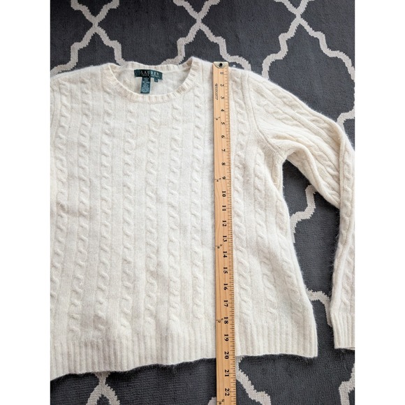 Lauren Ralph Lauren Wool Sweater Womens Large Merino Angora Cable Knit White - Picture 3 of 7